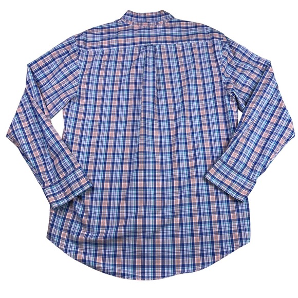 IZOD Plaid Button Down‎ Long Sleeve Dress Shirt Mens Size M Blue Peach Classic - Picture 3 of 8